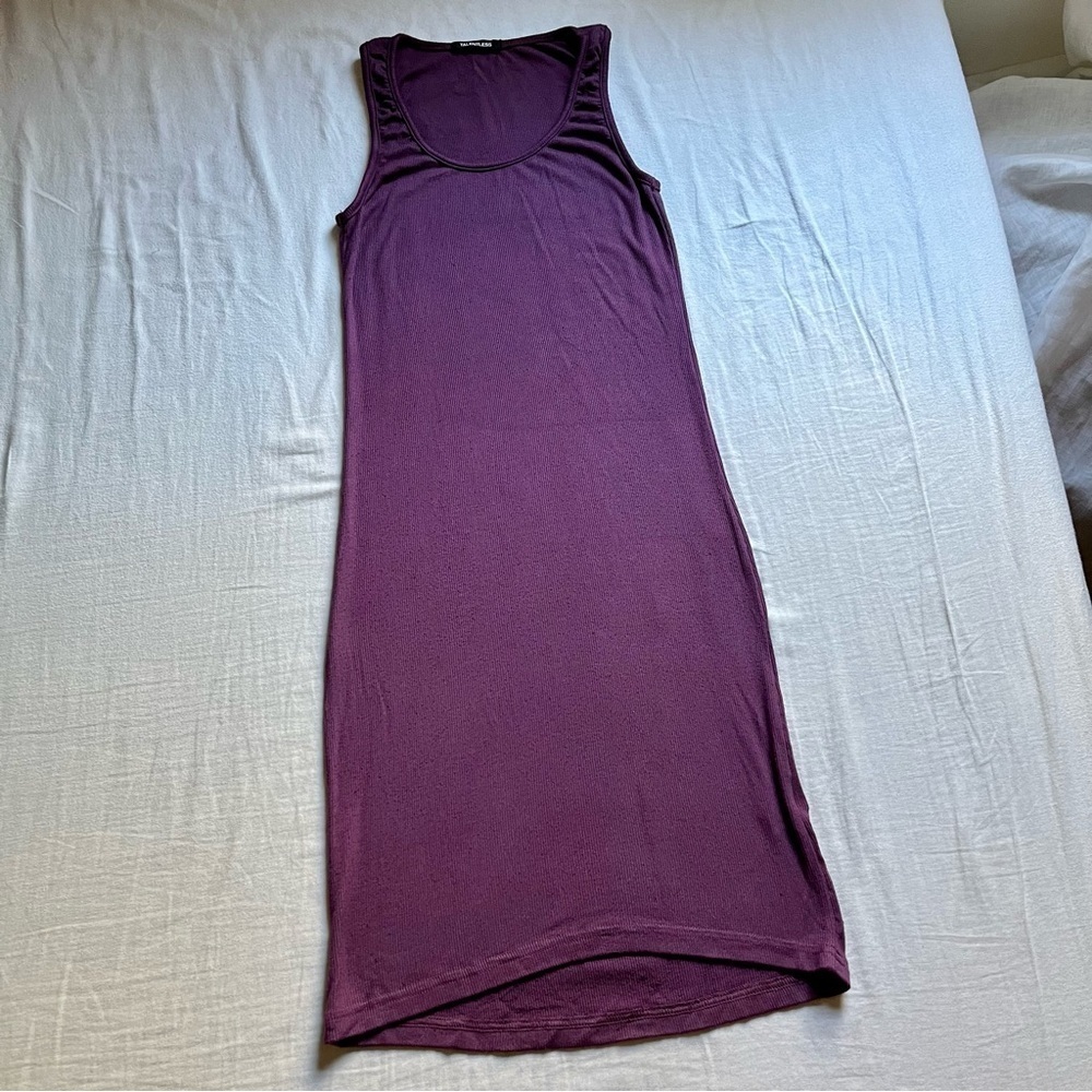 Talentless plum purple‎ rib knit sleeveless knit bodycon mini dress